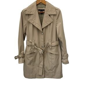 NEW YORK & COMPANY Coat Womens Small Tan Classic Trench Minimalist Lightweight